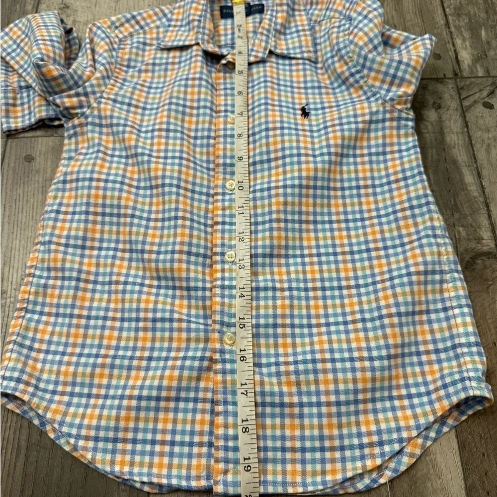Polo Ralph Lauren Shirt Boys Blue Tan Preppy 6 Plaid Long Sleeve Youth Button